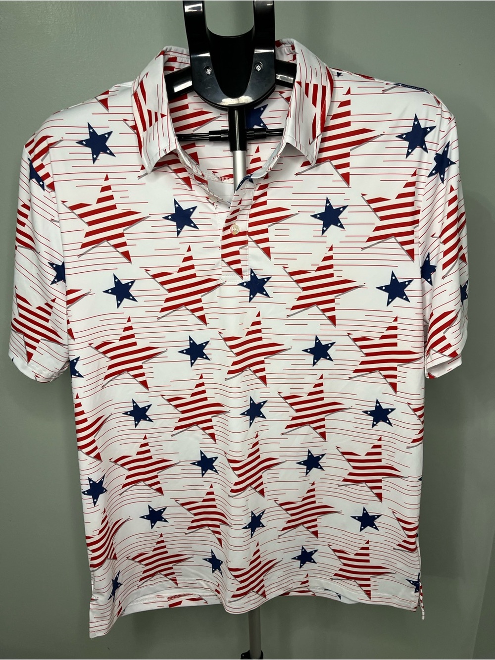 Gliding Striped Red and Blue Stars Golf Shirt hreski medium patriotic